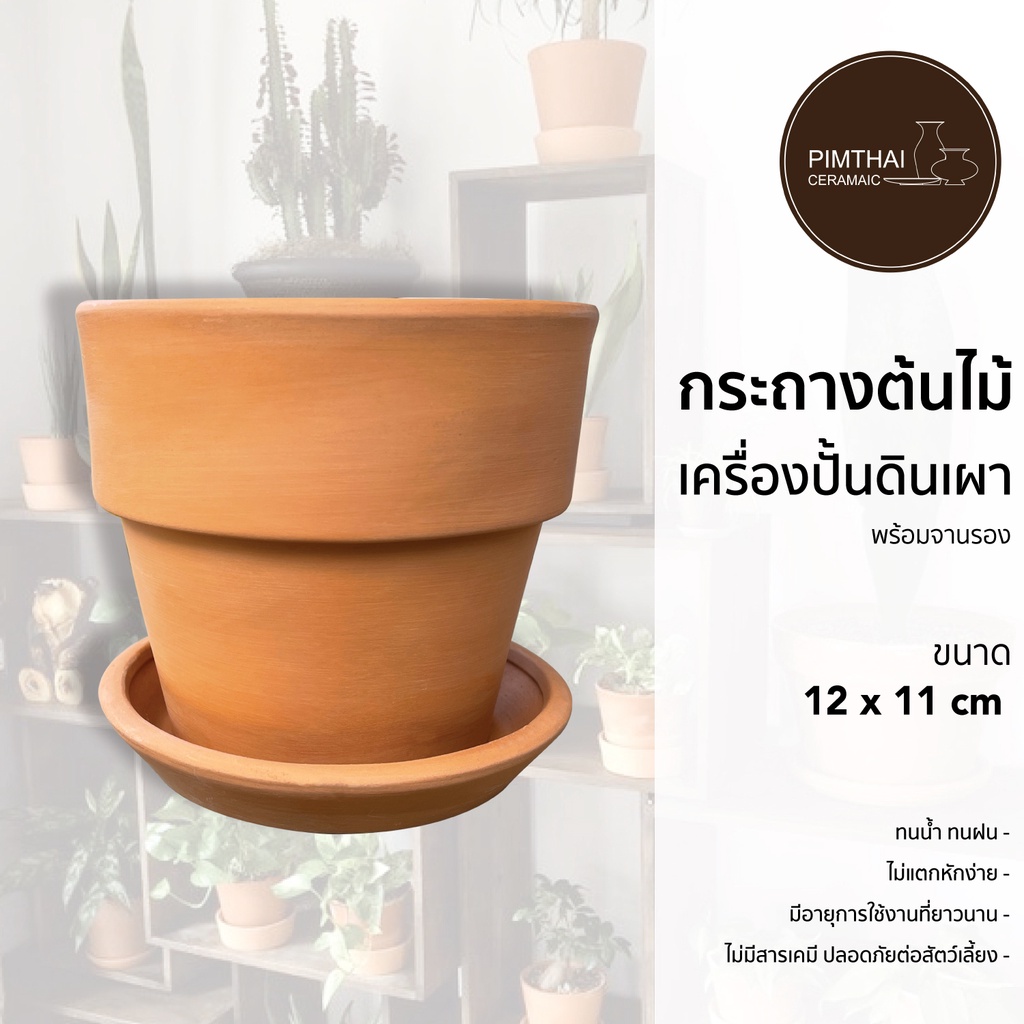 กระถางต้นไม้ดินเผา ขนาด 12x11 เซนติเมตร (พร้อมจานรอง) เช็คขนาดสินค้าก่อนสั่งซื้อ