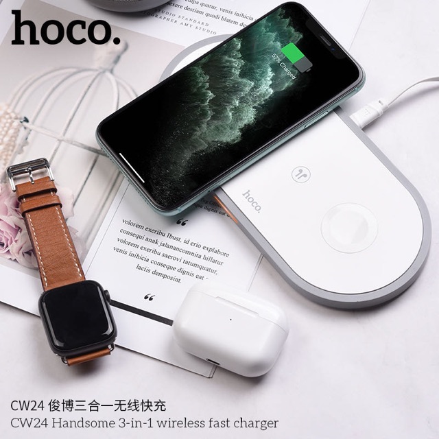 SY SYแท่นชาร์จแบบไร้สาย hoco CW24 Handsome 3-in-1 wireless fast charger