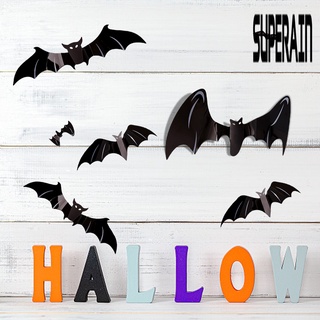 &lt;Halloween Decoration&gt; สติกเกอร์ติดผนัง ลายค้างคาว 3D กันน้ํา มีกาวในตัว เป็นมิตรกับสิ่งแวดล้อม เพิ่มความสดใส สําหรับฮาโลวีน 12 ชิ้น ต่อชุด