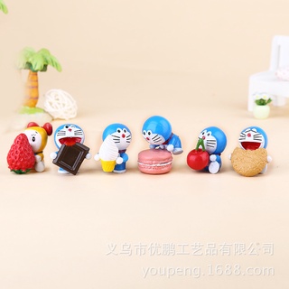 6PCS อะนิเมะการ์ตูนโดราเอมอนกริ๊งแมวขนมเค้กขนมฉากของเล่นตุ๊กตา