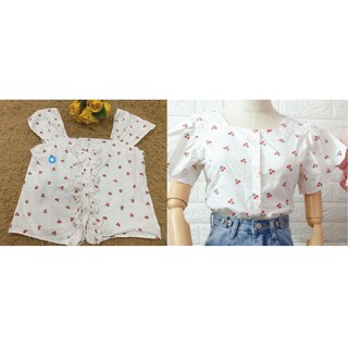 Clearance Sales 🔥ถูกแท้💯% 🍒cherry crop top เสื้อครอปลายเชอรี่ สนใจสินค้า เลื่อนดูรูปได้เลยค่ะอก36 ยาว 20”