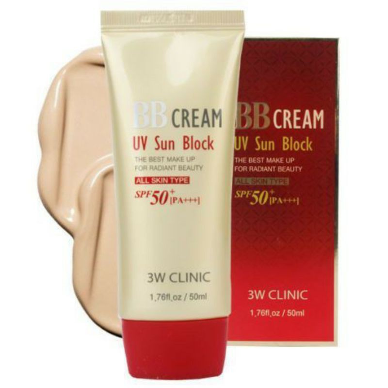 [ พร้อมส่ง ]ของแท้💯% กันแดดเนื้อบีบีครีม จากประเทศเกาหลี 3W Clinic BB Cream UV Sun Block 50ml.