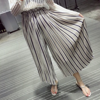 ♡ Navy - light brown • pleated chiffon pants ♡