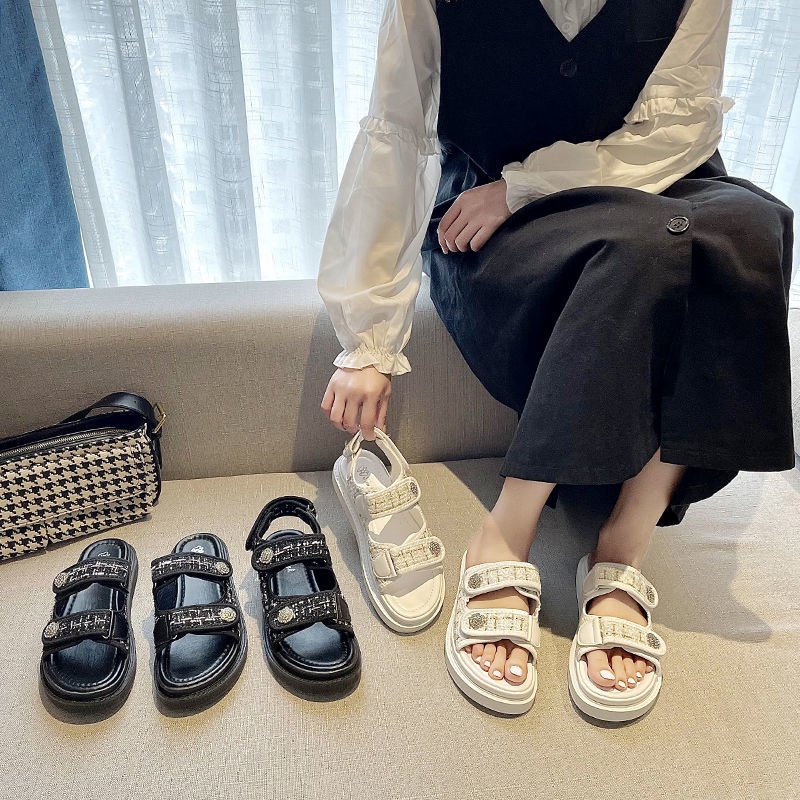 เปิดส้น รองเท้าแตะผู้หญิง ไม่ลื่น แบน รองเท้าแฟชั่นสตรี ลำลอง สไตล์เกาหลี Size35-40