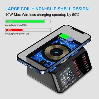 【พร้อมส่งจากไทย】100W Quick Charge 3.0 PD20W＋7Port ＋Wireless chargingจอแสดงผลLed Fast Charging Station โทรศัพท์มือถือ USB