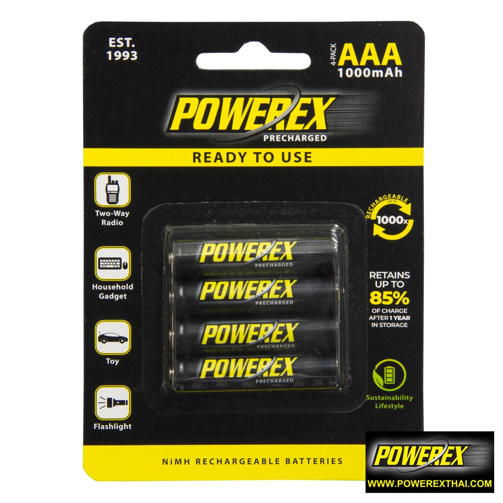 ถ่านชาร์จ Powerex Precharged AAA 1000 mAh แพ็ค 4 ก้อน