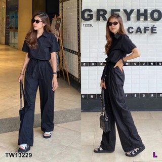 Jumpsuit จั๊มสูทขายาว คอปกเชิ้ตเรียบเก๋