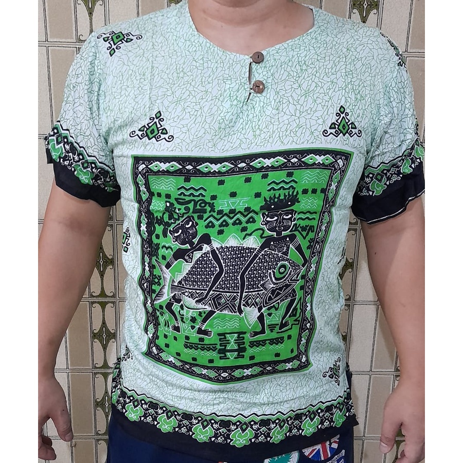 Putih เสื้อบาหลีผู้ชายขั้นพื้นฐานสีขาวพร้อมหุ่นปลาลาย SR01 - SFShop