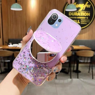 เคสโทรศัพท์ Ready Stock Handphone Case Xiaomi 11 Lite 5G NE Mi 11 Lite 11 Ultra 10T Pro Silicone Casing Bling Glitter with Makeup Mirror Stand TPU Soft Phone Cover เคส