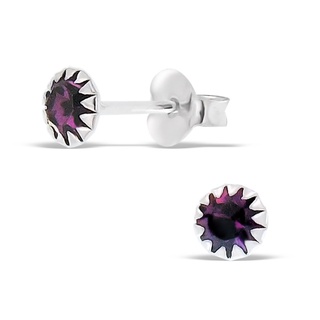 SILVER THAI  925 Silver Many Claw  Crystal   Earring Stud (Amethyst) เครื่องประดับเงินแท้ต่างหูคริสตัลฟันปลาแบบก้านเสีย