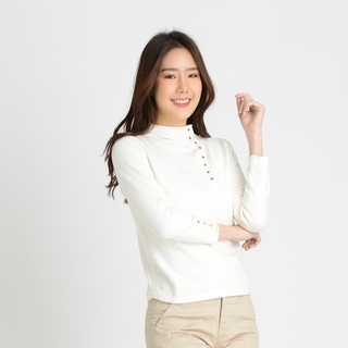 GSP Blouse แขนยาว สีขาว คอเต่า  KNIT BLOUSE (PQ1PWH)