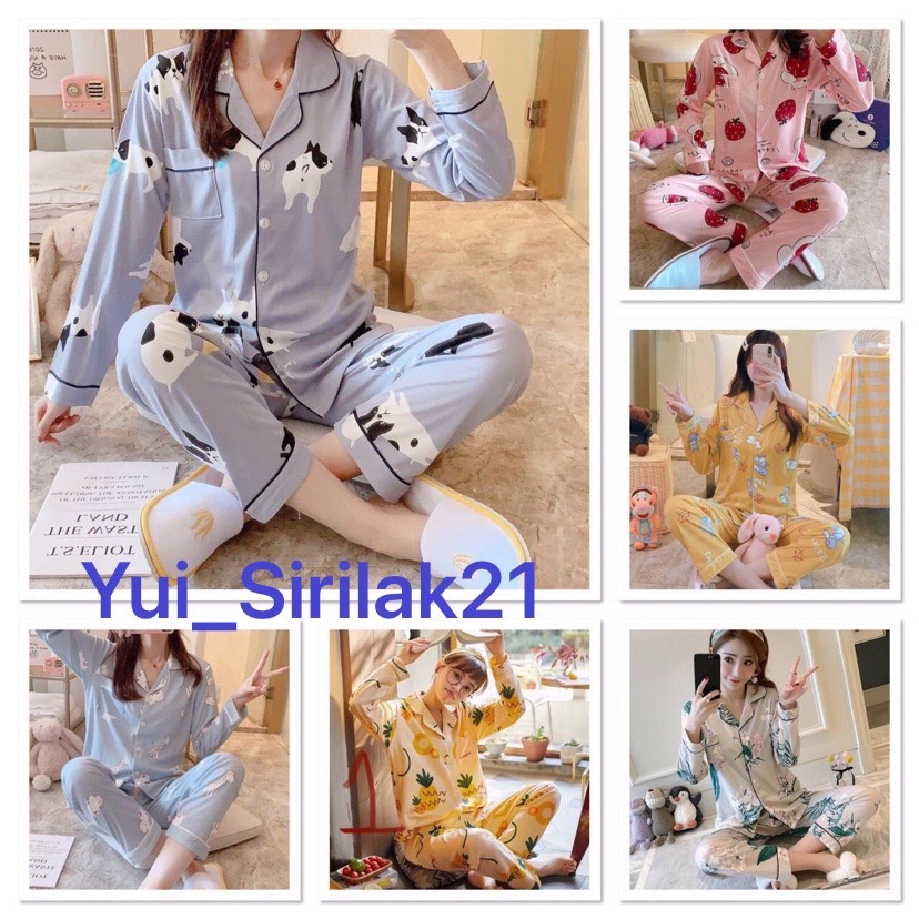 YUI พร้อม#1019ส่งเซทชุดนอนฟรีไซส์แขน-ขายาวใส่ได้ทั้งผู้ใหญ/และเด็กโต