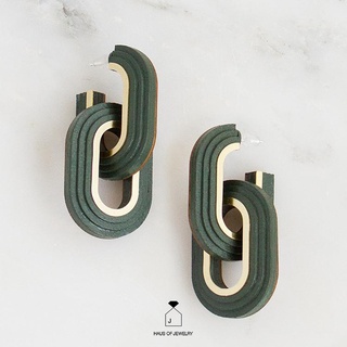 Haus of Jewelry - WOLF&amp;MOON MIRAGE HOOP EARRINGS ต่างหูไม้ เพ้นท์มือ