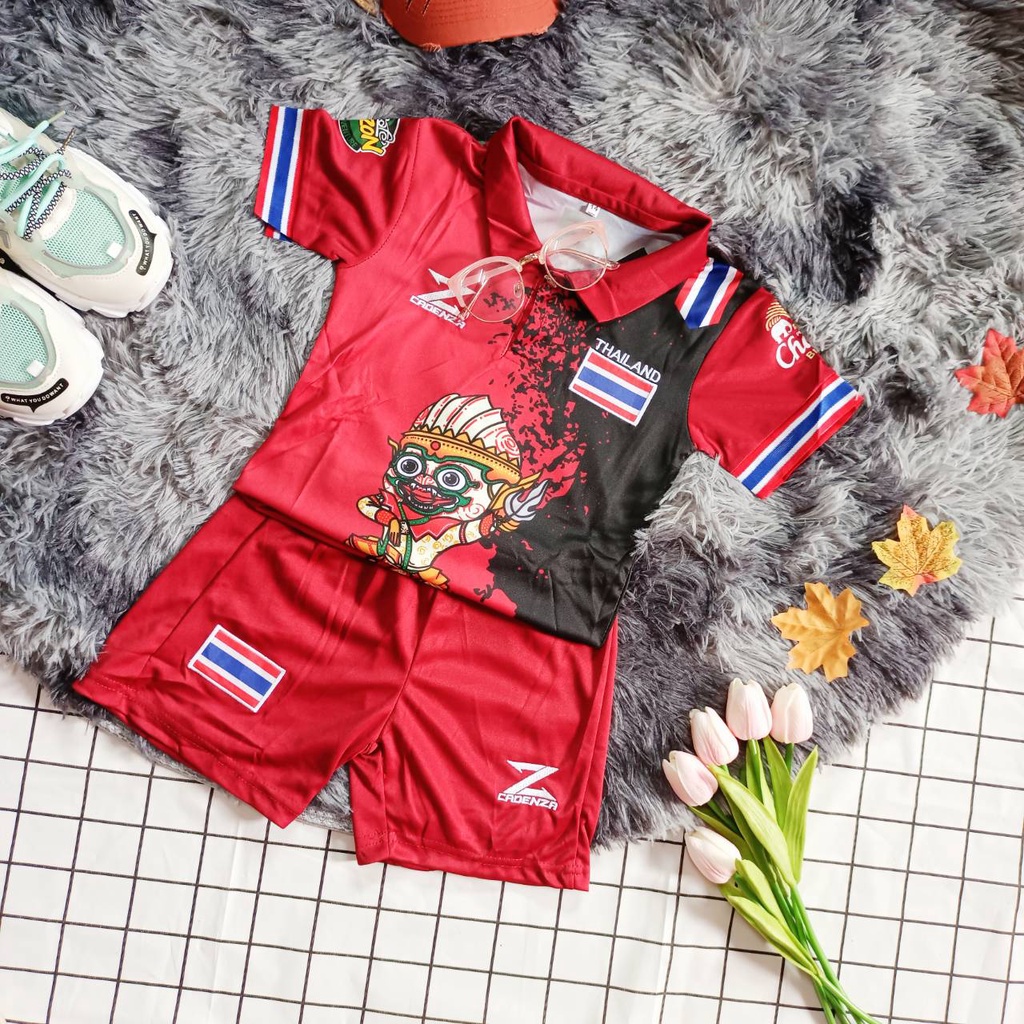 เสื้อกีฬาเด็กทีมชาติไทย หนุมานสีสาด แดงครบไซร้ สุดเท่ เสื้อ+กางเกง มีปลายทางจ้า