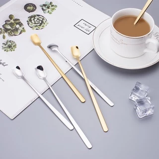 ช้อนกาแฟ ช้อนตักเค้ก ช้อนหัวเหลี่ยม สไตล์เกาหลีด้ามยาว สีเงิน-ทอง ความยาว17.2cm