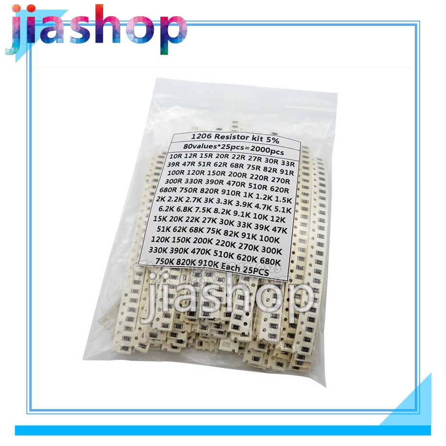 2000PCS 10 โอห์ม-910K โอห์ม 1206 SMD Resistor Kit คละชุด 5% 80 ค่า*25PCS ตัวต้านทาน SMD 10K 470/100/
