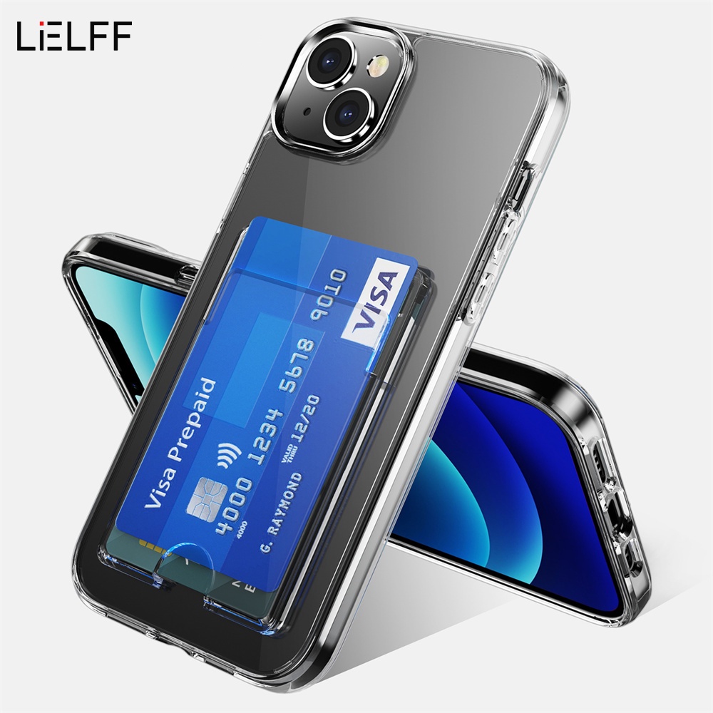 เคสโทรศัพท์มือถือ PC แข็ง แบบใส บางพิเศษ กันกระแทก พร้อมช่องใส่บัตร สําหรับ iPhone 15 14 13 12 11 Pro Max