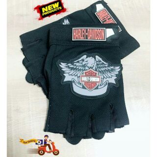 ถุงมือมอเตอร์ไซค์หนัง+ผ้า แบบครึ่งมือ Harley Davidson