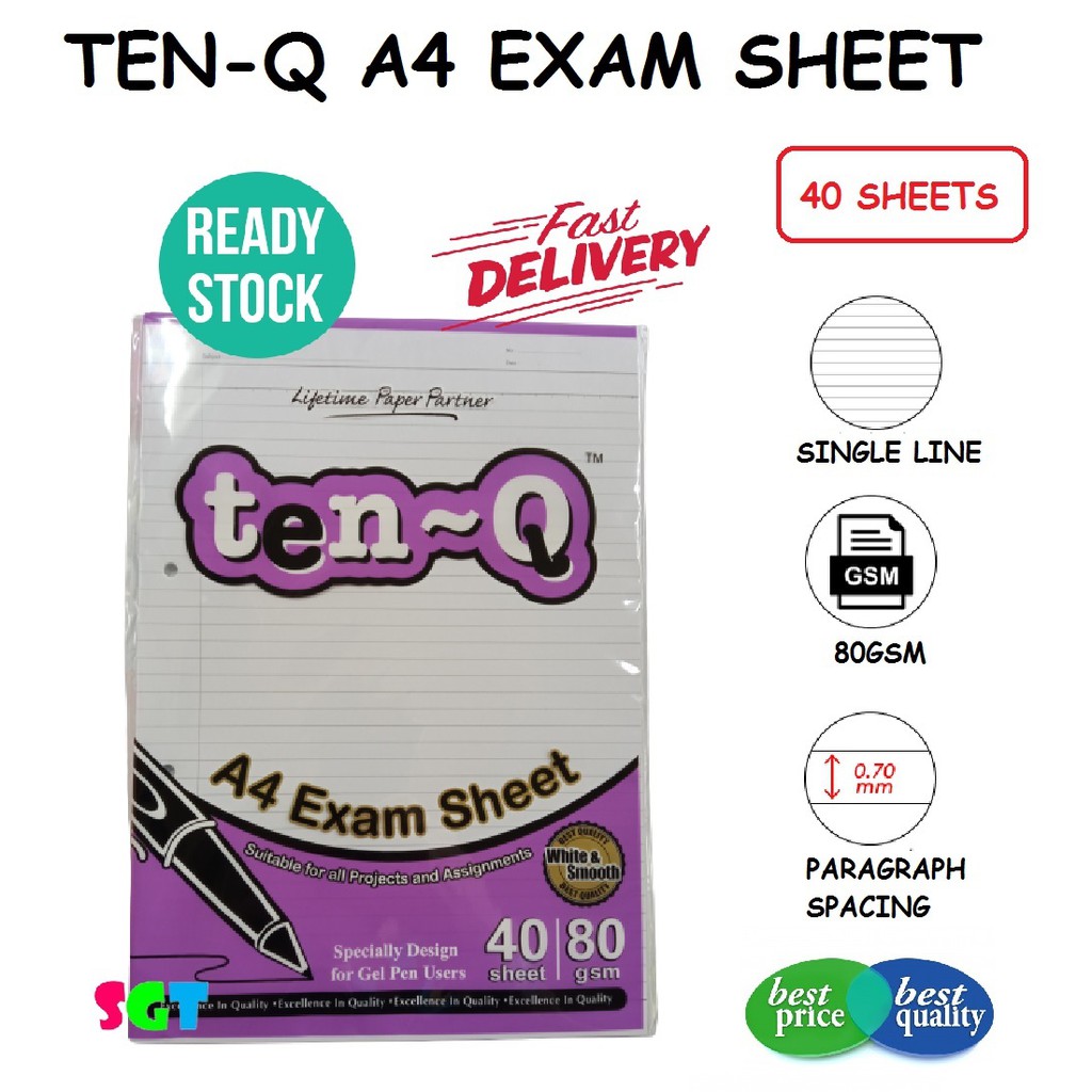 แผ่นสอบ TEN-Q A4 80แกรม 40 แผ่น