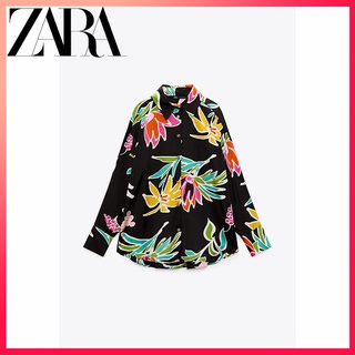 Zara เสื้อเชิ้ต พิมพ์ลายดอกไม้ ทรงหลวม แฟชั่นฤดูใบไม้ร่วง สําหรับผู้หญิง