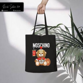 Moschino กระเป๋าโท้ท | กระเป๋าโท้ท มีซิป สีดํา | ผ้าใบ DISTRO | ผ้าใบ ผ้าฝ้าย สําหรับเด็ก และผู้ใหญ่