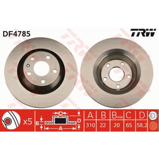 จานเบรกหลัง TRW : AUDI TT 2.0 TFSI 2006- 310 มิล***ราคาต่อใบ