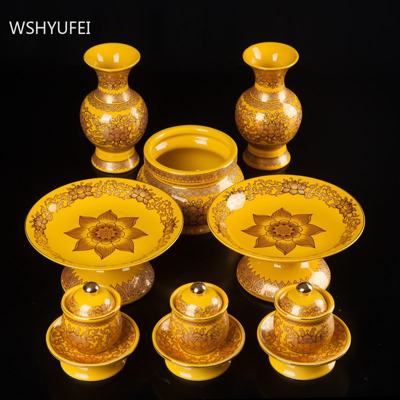 ✱◐Buddha Hall Offer Table Ceramics Fruit Dish Oil Lamp Creativity Home Decoration Craft Traditional Buddhism Worship Sup