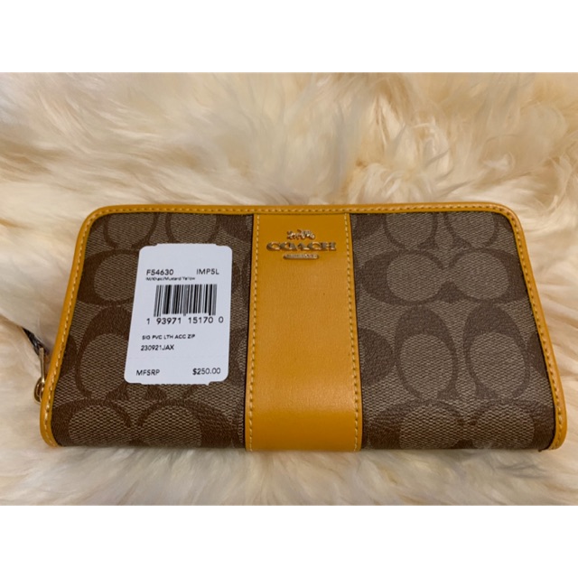👜COACH F54630  👉ACCORDION ZIP WALLET IN SIGNATURE COATED CANVAS WITH LEATHER STRIPE (SVOG6)