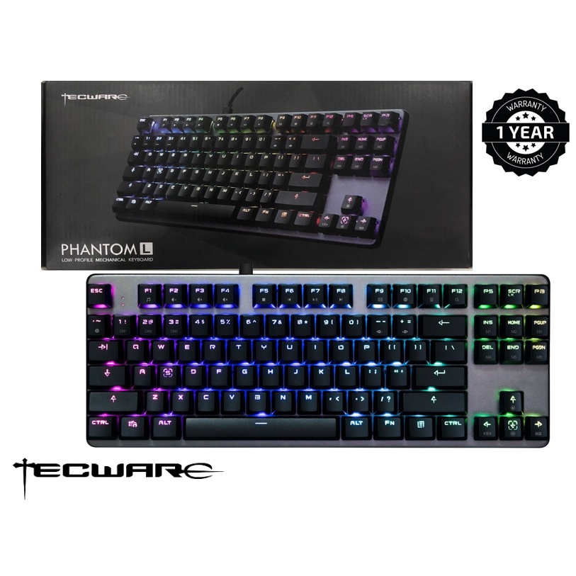 Tecware Phantom L RGB Low Profile Mechanical Keyboard Tenkeyless ( TW-KB-PL-ZO, Double Shot ABS,TKL 87 คีย ์ โปรไฟล ์ ต ่ ํา
