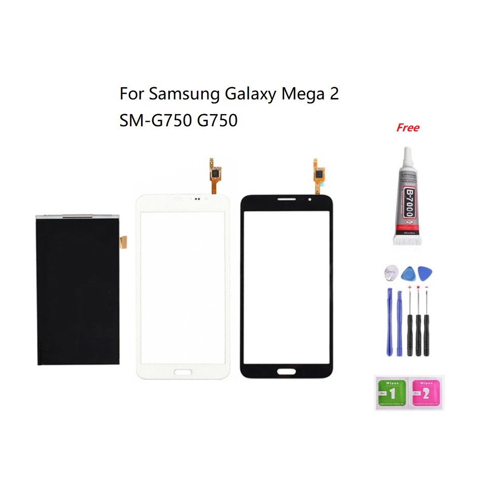 จอแสดงผล LCD สําหรับ Samsung Galaxy Mega 2 G750 หน้าจอสัมผัส Digitizer หน้าจอสัมผัสด้านหน้าเปลี่ยนกระจก