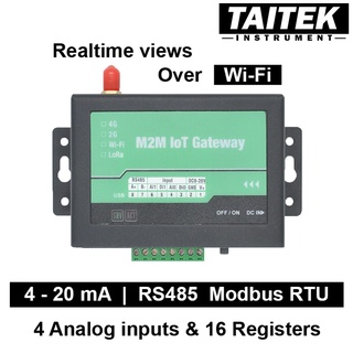 TAITEK CLOUD 4Ai 4-20mA RS485 Modbus RTU Wifi Rtu Modem Iot Gateway ดูข้อมูลผ่านคลาวด์ Data Logger เก็บข้อมูลได้ไม่จำกัด