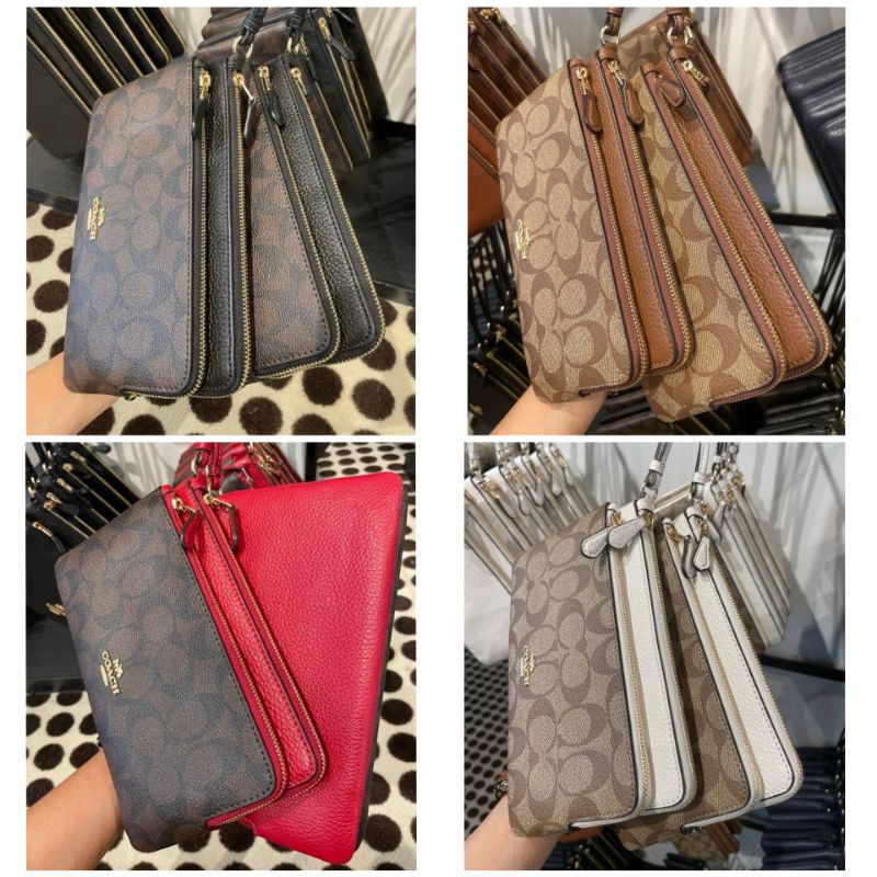 แท้ % Double Zip Wallet In Signature Canvas คล้องมือใบใหญ่2ซิป ผ่อนได้