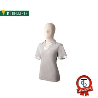 [ใหม่] Modellista Womens  Design polo Grey เสื้อโปโลโมเดลลิสต้าสุภาพสตรี คอวี สีเทา