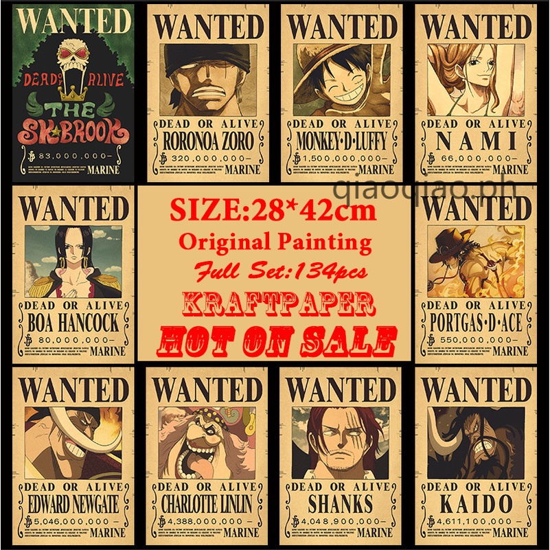 โปสเตอร์วินเทจ One Piece Wanted วอลล์เปเปอร์! Kraftpaper! Anime Manga โปสเตอร์กระดาษคราฟท์สําหรับตกแต่งบ้าน