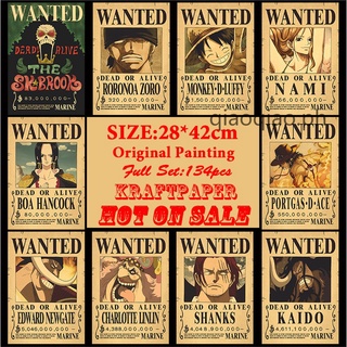 โปสเตอร์วินเทจ One Piece Wanted วอลล์เปเปอร์! Kraftpaper! Anime Manga โปสเตอร์กระดาษคราฟท์สําหรับตกแต่งบ้าน