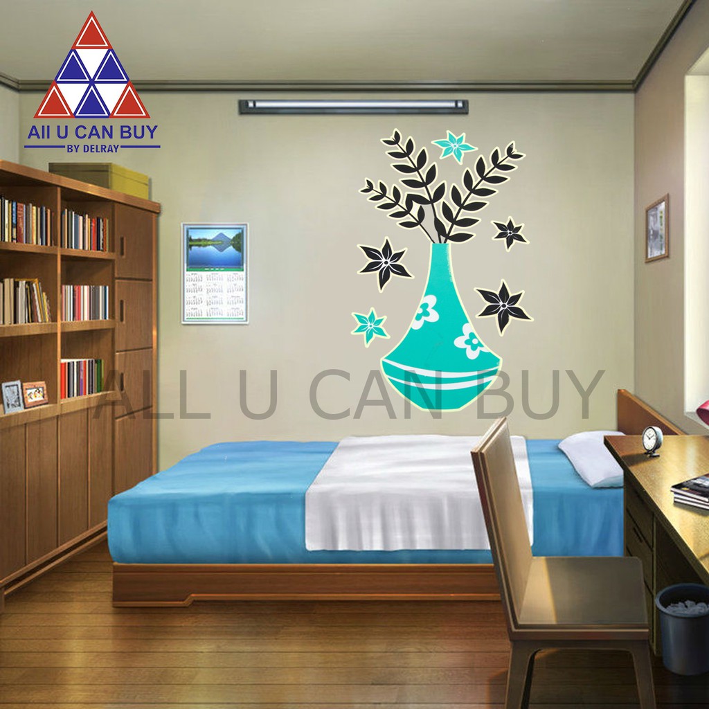 ALL U CAN BUY สติ๊กเกอร์ติดผนัง สติ๊กเกอร์สะท้อนแสงลายดอกไม้ สีเขียว-สีชมพู