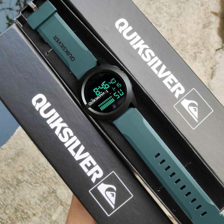 Quiksilver นาฬิกายางดิจิตอลกันน้ําสําหรับผู้ชายแฟชั่นกีฬา Jam Tangan Lelaki