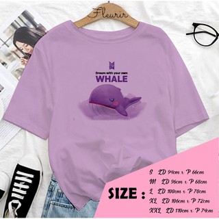 Fleurir - TINYTAN WHALE เสื้อยืดผ้าฝ้าย แขนสั้น พิมพ์ลายปลาวาฬ สําหรับผู้หญิง และผู้ใหญ่