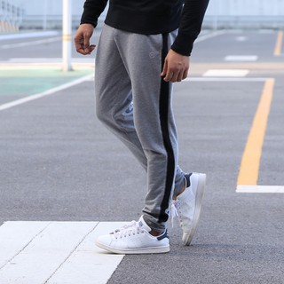 Noxx Jogger Pants: กางเกงขายาว ออกกำลัง จ๊อกเกอร์ สีเทา แถบข้างดำ