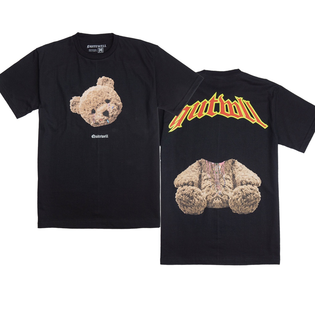 QUITEWELL เสื้อยืดแขนสั้น 150 TEDDY BLACK เสื้อผู้ชาย Oversize สกรีนลาย สีดำ วินเทจ ลายหมี