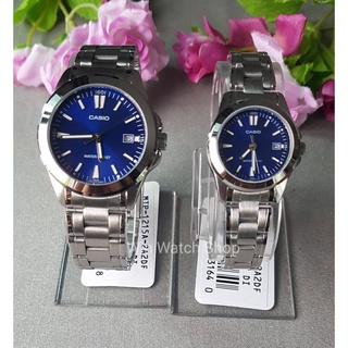 นาฬิกาคู่รัก Casio รุ่น MTP-1215A-2A2 , LTP-1215A-2A2 สายแสตนเลส หน้าปัดน้ำเงิน -ของแท้ 100% ประกันศูนย์ 1ปีเต็ม