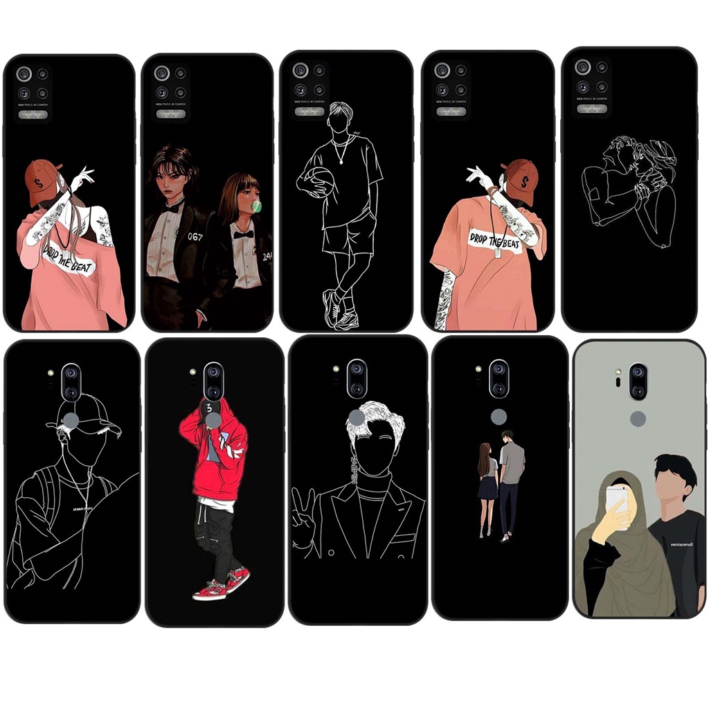 LG V50 ThinQ 5G V50S G8 ThinQ G7 ThinQ G8X ThinQ เคสโทรศัพท์แบบนุ่ม TPU ฝาครอบซิลิโคน FM85 สีดําคู่น