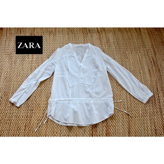 ZARA x cotton ขาวสะอาด ผ้าบาง ตีเกล้ดด้านหน้า ป้าย อก 38 ยาว 28