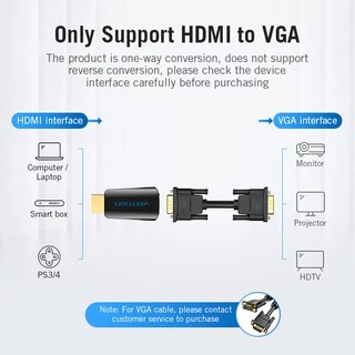 Vention อะแดปเตอร์ตัวแปลง HDMI เป็น VGA ตัวขั้วต่อ ชุบทอง 1080P สำหรับ PC TV Xbox แล็ปท็อป โปรเจ็คเตอร์: แบบมีเสียง คอมพิวเตอร์ แท็บเล็ต จอภาพ PS4