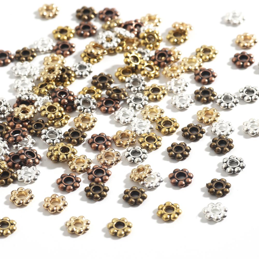 200pcs เงินโบราณ Gold Plated Plum โลหะ Spacer ลูกปัด 4/5/6 มม. Fit ผลการค้นหา DIY อุปกรณ์เสริม