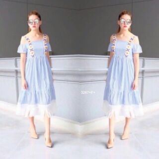 มี 4 สี แม๊กซี่เดรส เดรสยาว ทรงปาดไหล่ สไตล์เกาหลี