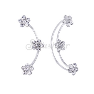 SILVER THAI  Silver 3 Flower Ear Climber  ต่างหูหนีบรูปดอกไม้เพชร cz เงินแท้925