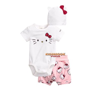 [แท้] HM874 ชุดคิตตี้ บอดี้สูท + กางเกง + หมวก ลายสกรีน Kitty (สำหรับเด็กอายุ 14-24 เดือน)