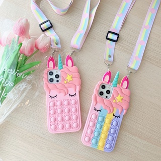 เคสโทรศัพท์ซิลิโคน TPU แบบนิ่ม ลายยูนิคอร์น มีสายคล้องไหล่ สําหรับ Samsung Galaxy A53 A32 A71 A52 A72 A52 A51 4G 5G A02 A02S A12 A01 A21S A31 A30 A20 A30S A50 A50S A10S A70 A70S A11 A20e