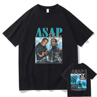 เสื้อยืดผู้ เสื้อยืดแขนสั้น ผ้าฝ้ายแท้ แบบนิ่ม พิมพ์ลายกราฟฟิค Rapper Asap Rocky สไตล์ฮิปฮอป แนวสตรีท เหมาะกับฤดูร้อน สํ